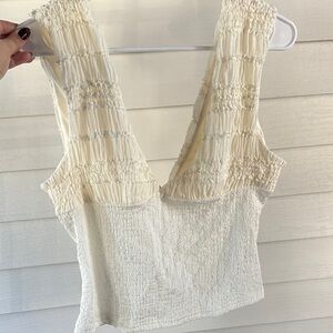 Elegant Cream Smocked Women's Top